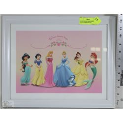 FRAMED DISNEY PRINCESSES POSTER WHERE DREAMS