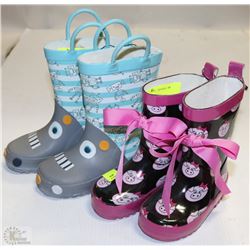 TWO PAIRS OF CHILDRENS RUBBER BOOTS SZ 5 & 7