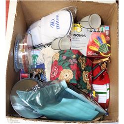 BOX OF HOUSEHOLD MISC INCL NEW CHRISTMAS NOMA