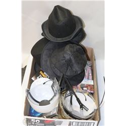 BOX OF ASSORTED BRAND NEW  WIGS AND HATS