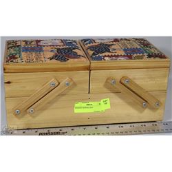 WOODEN ACCORDIAN STYLE SEWING BOX