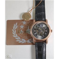 PACIFISTOR MENS MECHANICAL WRIST WATCH LEATHER BLK