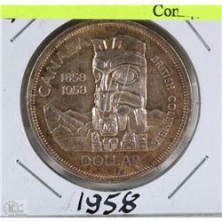 1958 BRITISH COLUMBIA CANADIAN $1 DOLLAR COIN