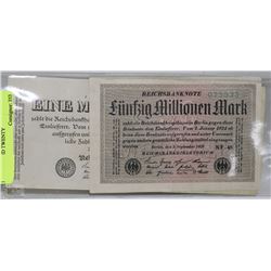 2 GERMAN BANK NOTES 1923 TWO MILLION AND TWENTY