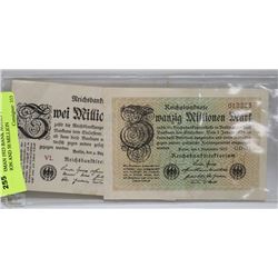 2 GERMAN 1923 BANK NOTES 1 MILLION AND 50 MILLION