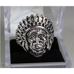 STYLE INDIAN CHIEF SHAPED CARVING RING SIZE 10