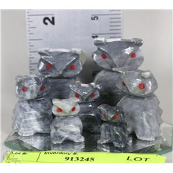 7 ASSORTED ONYX OWL FIGURINES