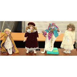 ESTATE 3 PORCELAIN DOLL COLLECTION WITH CAT JESTER