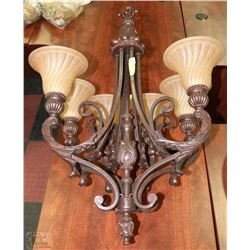 LARGE BROZE 6 LIGHT HANGING LAMP