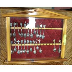 WOODEN HANDMADE COLLECTORS CASE WITH SPOONS