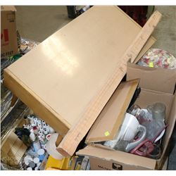 PALLET OF HOUSEHOLD MISC. INCLUDING COFFEE TABLE