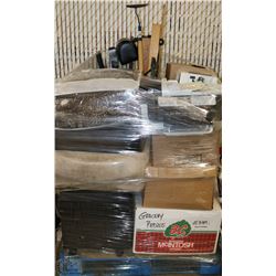 PALLET OF COLLECTIBLES, HOUSEHOLD ITEMS & BOXES.
