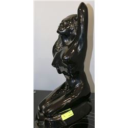 LARGE BLACK CERAMIC LADY ORNAMENT(SMALL CHIP ON
