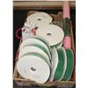 Image 1 : BOX WITH 10 ROLLS OF 25FT HOLIDAY RIBBON ETC.