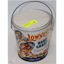 VINTAGE LOWNEYS HARD CANDY BUCKET TIN WITH LID