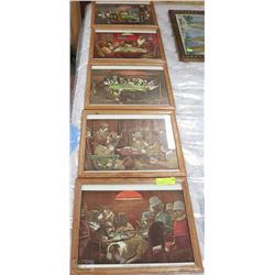 SET OF 5 FRAMED POKER PLAYING DOGS PICTURES