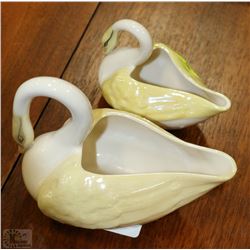 ESTATE PAIR OF BELLEEK SWAN ORNAMENTS