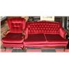 Image 1 : 1970'S MAPLE TRIM RED FABRIC LOVESEAT AND CHAIR
