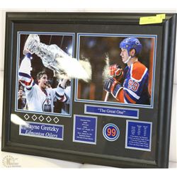 FRAMED WAYNE GRETZKY MEMORABILIA WITH SPECS
