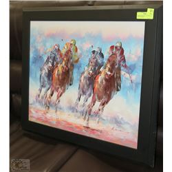 FRAMED ORIGINAL OIL PAINTING, RACING HORSES