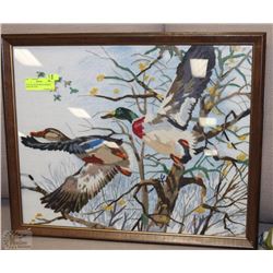VINTAGE STITCHERY FRAMED GEESE PICTURE