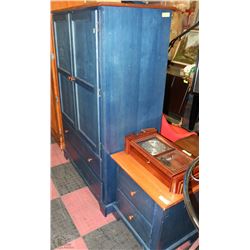 BLUE STAINED WARDROBE AND NIGHT STAND SET