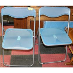 PAIR OF CLEAR BLUE FOLDING CHAIRS