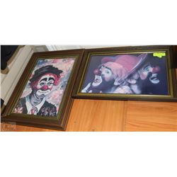 PAIR OF CLOWN THEMED PRINTS IN FRAMES