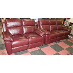 WHISTLER BURGUNDY LEATHER RECLINING SOFA &LOVESEAT