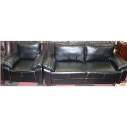 NEW BLACK LEATHERETTE WITH WHITE STITCHING SOFA