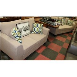 NEW BEIGE FABRIC SOFA WITH LOVE SEAT AND ACCENT