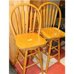 2 SOLID SWIVEL MAPLE BAR STOOLS WITH BACKS