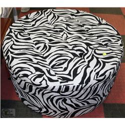 ROUND ZEBRA PRINT STORAGE OTTOMAN