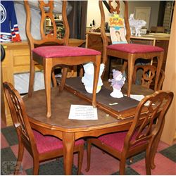 WOODEN ORNATE  TABLE WITH 6 CHAIRS WITH LEATHER