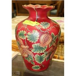 RED DECORATIVE VASE W/BIRD DESIGN