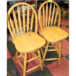PAIR OF WOODEN SWIVEL BAR STOOLS