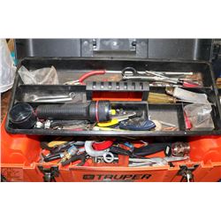 TRUPER BLK AND ORANGE TOOL BOX WITH CONTENTS