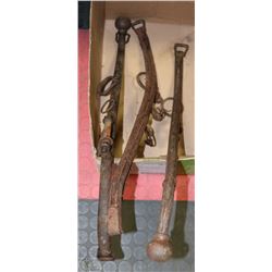 BOX OF ANTIQUE HORSE TACK PLOW BEAMS