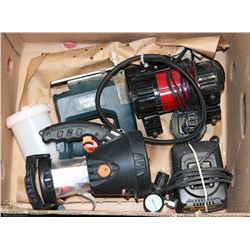 TOTE WITH POWER TOOLS, FLASHLIGHT ETC.