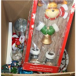 BOX WITH NEW REINDEER TREE ORNAMENT, KITCHEN WARE