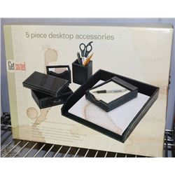 NEW LEATHER 5 PIECE DESKTOP ACCESSORIES