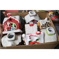 BOX FULL OF CERAMIC CHRISTMAS HOUSES ONE IS