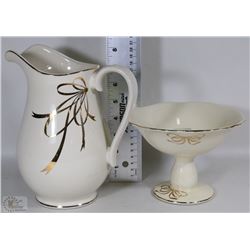 VINTAGE CERAMIC PITCHER AND PEDESTAL CANDY BOWL
