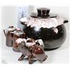 Image 1 : VINTAGE BROWN SUGAR GLAZE BEAN POT BULL & JUGS &