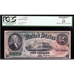 1869 $2 Legal Tender Rainbow Note PCGS F15 Apparent