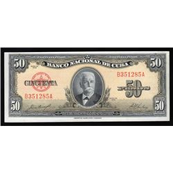 1958 50 Pesos Cuba National Bank Currency Note