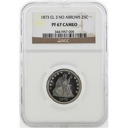 1873 No Arrow Quarter Dollar Coin  NGC PF67 Cameo
