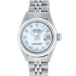 Ladies Rolex Stainless Steel Mother Of Pearl Roman Datejust Wristwatch