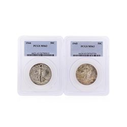 Set of 1944-45 Walking Liberty Half Dollar Coins PCGS Graded MS63