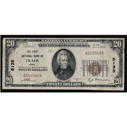 1929 $20 The First National Bank of Traer Iowa Currency Note